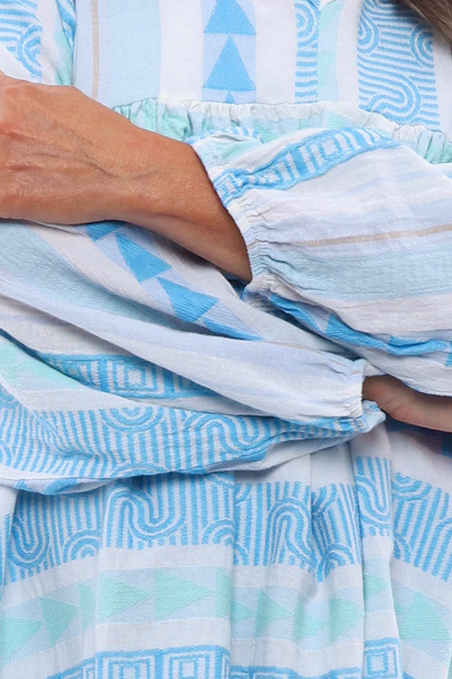 Tozi Pattern Cotton Dress Blue - Image 3