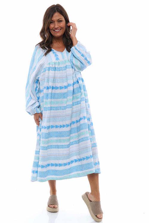Tozi Pattern Cotton Dress Blue - Image 5