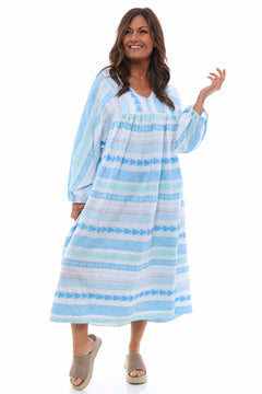 Tozi Pattern Cotton Dress Blue