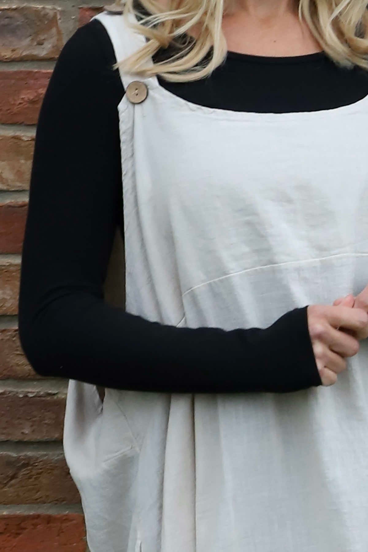 Adina Linen Pinafore Dress Stone