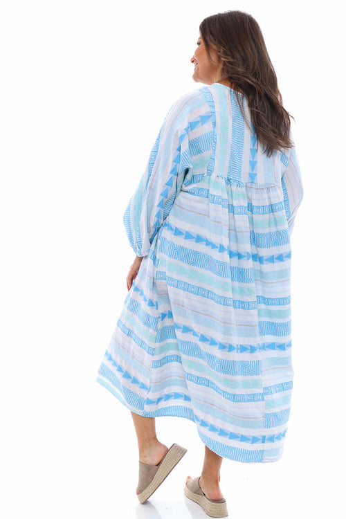 Tozi Pattern Cotton Dress Blue - Image 7