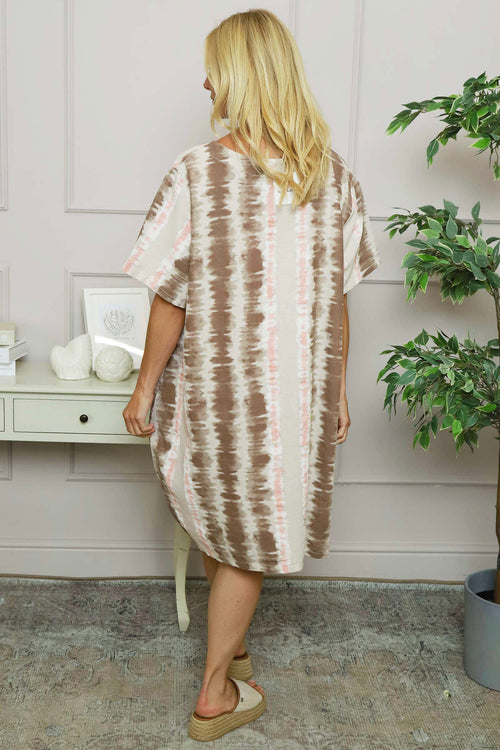 Milana Pattern Linen Dress Stone - Image 4