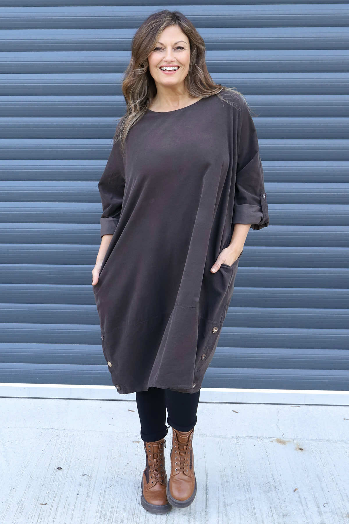 Deborah Needlecord Dress Cocoa