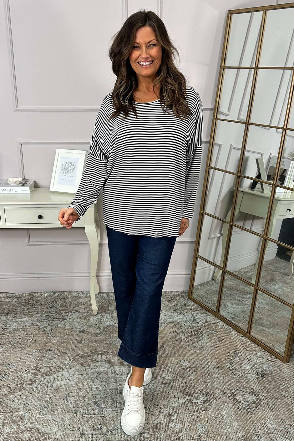 Frances Stripe Sweat Top Black