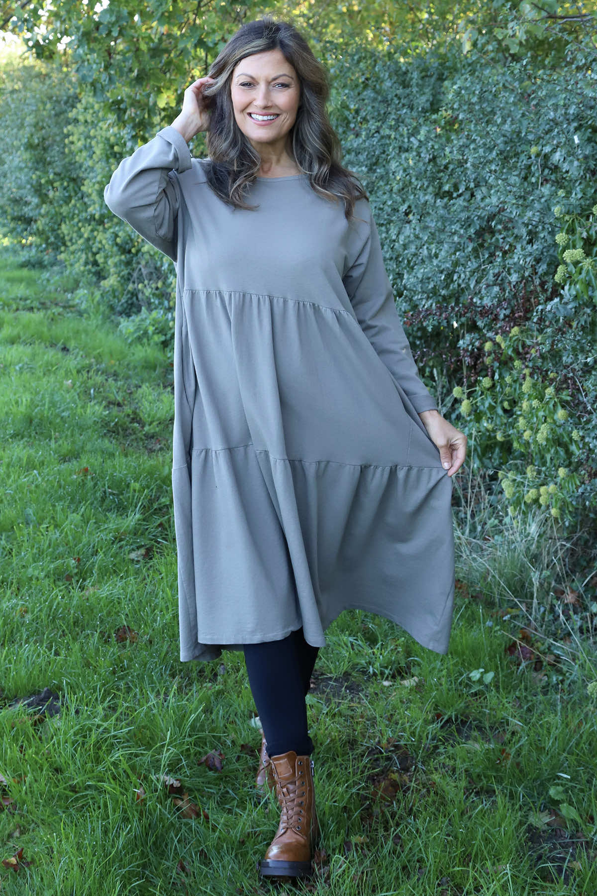 Petunia Tiered Cotton Dress Mocha