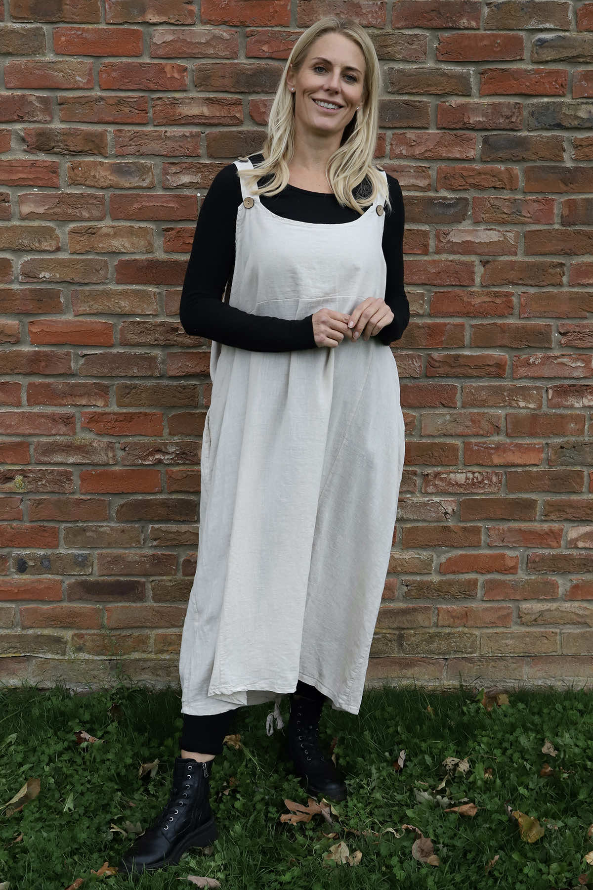 Adina Linen Pinafore Dress Stone