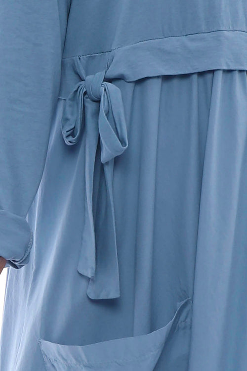 Mona Pocket Cotton Dress Blue - Image 2
