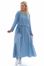 Mona Pocket Cotton Dress Blue Blue - Mona Pocket Cotton Dress Blue
