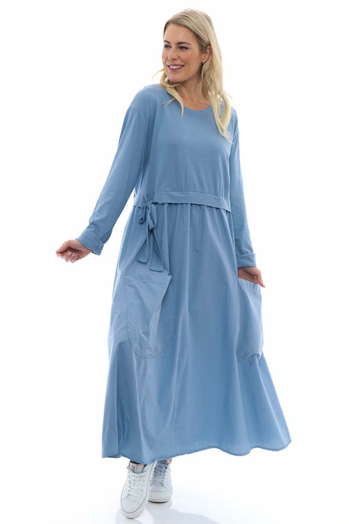 Mona Pocket Cotton Dress Blue - Image 1
