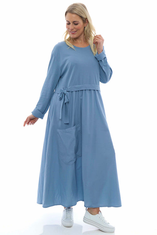 Mona Pocket Cotton Dress Blue - Image 5