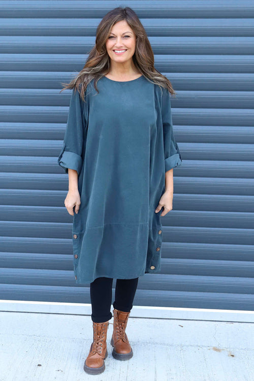 Deborah Needlecord Dress Charcoal - Image 2