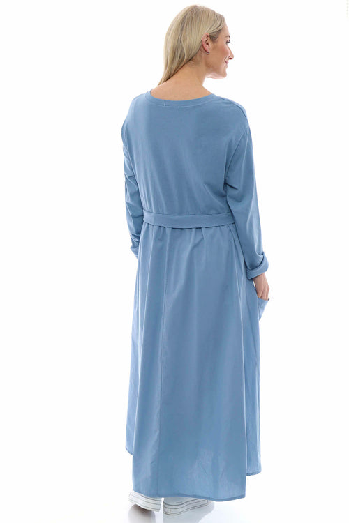 Mona Pocket Cotton Dress Blue - Image 6