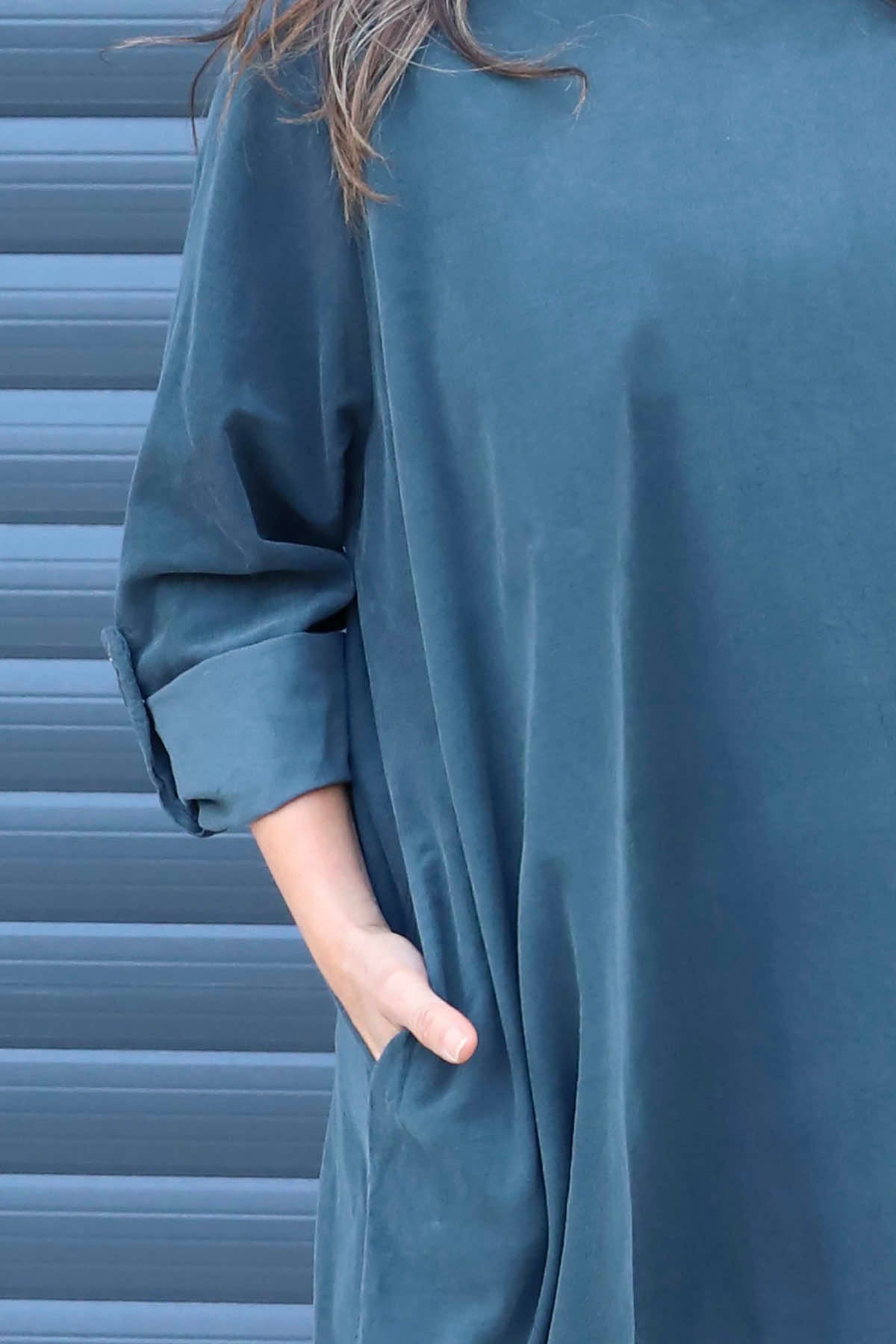 Deborah Needlecord Dress Charcoal