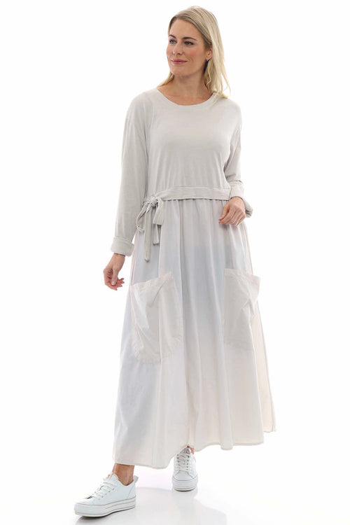 Mona Pocket Cotton Dress Stone - Image 4