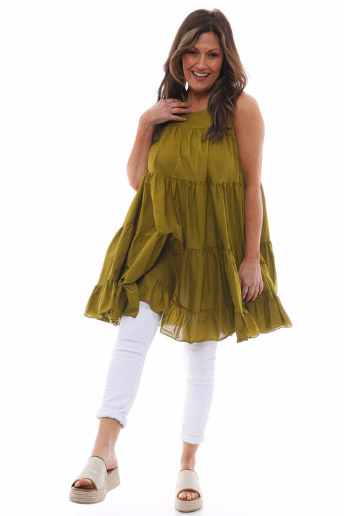 Araminta Tiered Sleeveless Cotton Dress Mustard - Image 2