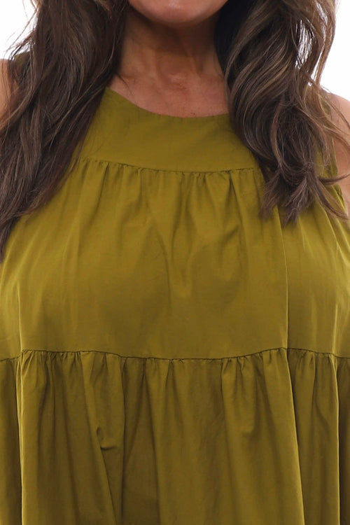 Araminta Tiered Sleeveless Cotton Dress Mustard - Image 4