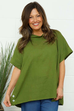 Haley Linen Top Olive