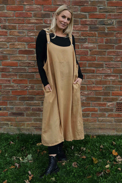 Adina Linen Pinafore Dress Camel