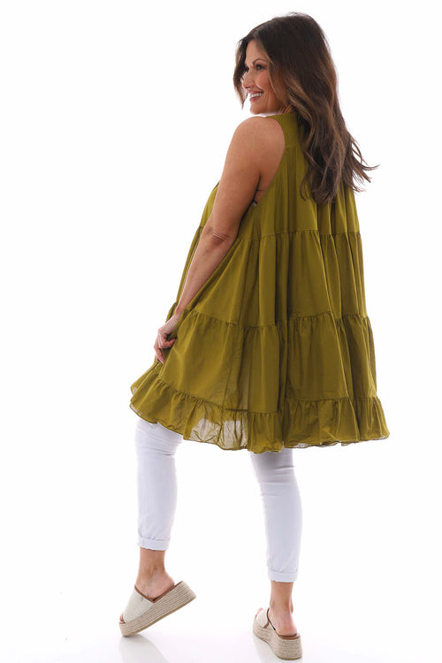 Araminta Tiered Sleeveless Cotton Dress Mustard - Image 6