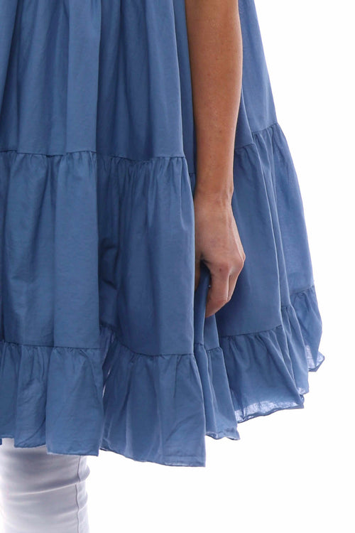 Araminta Tiered Sleeveless Cotton Dress Denim Blue - Image 2