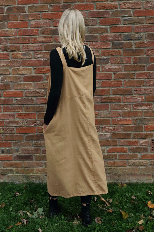 Adina Linen Pinafore Dress Camel - Image 4