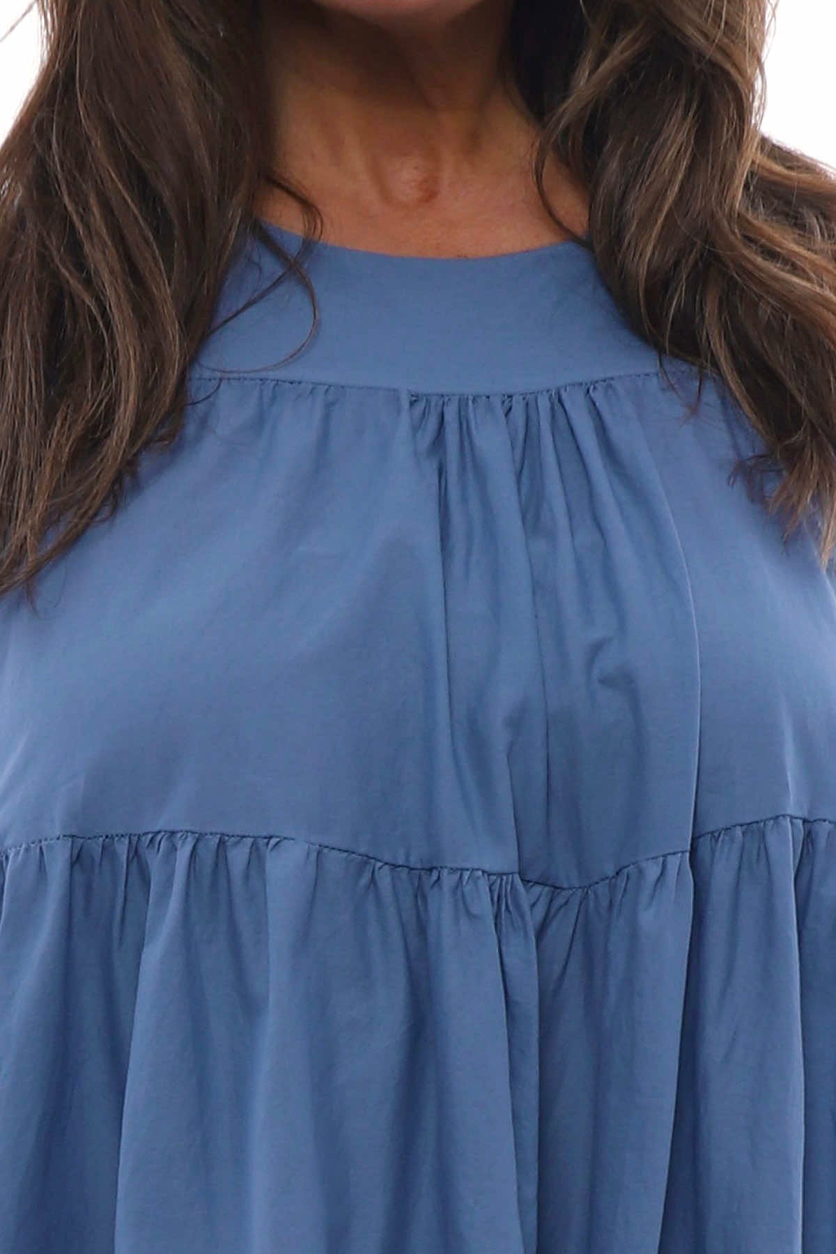 Araminta Tiered Sleeveless Cotton Dress Denim Blue