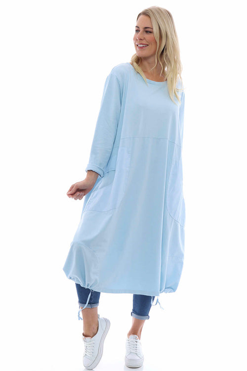 Eudora Drawstring Cotton Dress Light Blue - Image 2