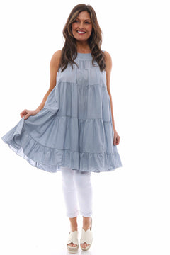 Araminta Tiered Sleeveless Cotton Dress Grey