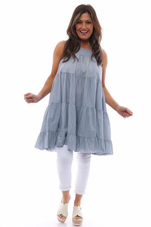 Araminta Tiered Sleeveless Cotton Dress Grey - Image 2