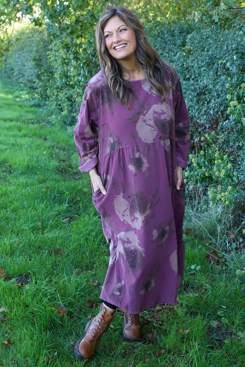 Sheena Print Needlecord Dress Plum