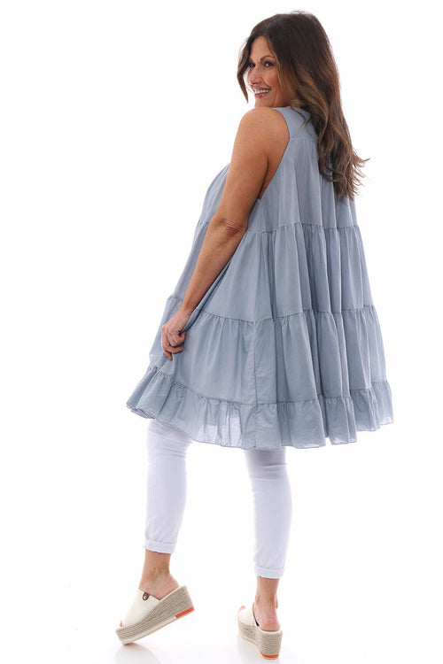 Araminta Tiered Sleeveless Cotton Dress Grey - Image 6