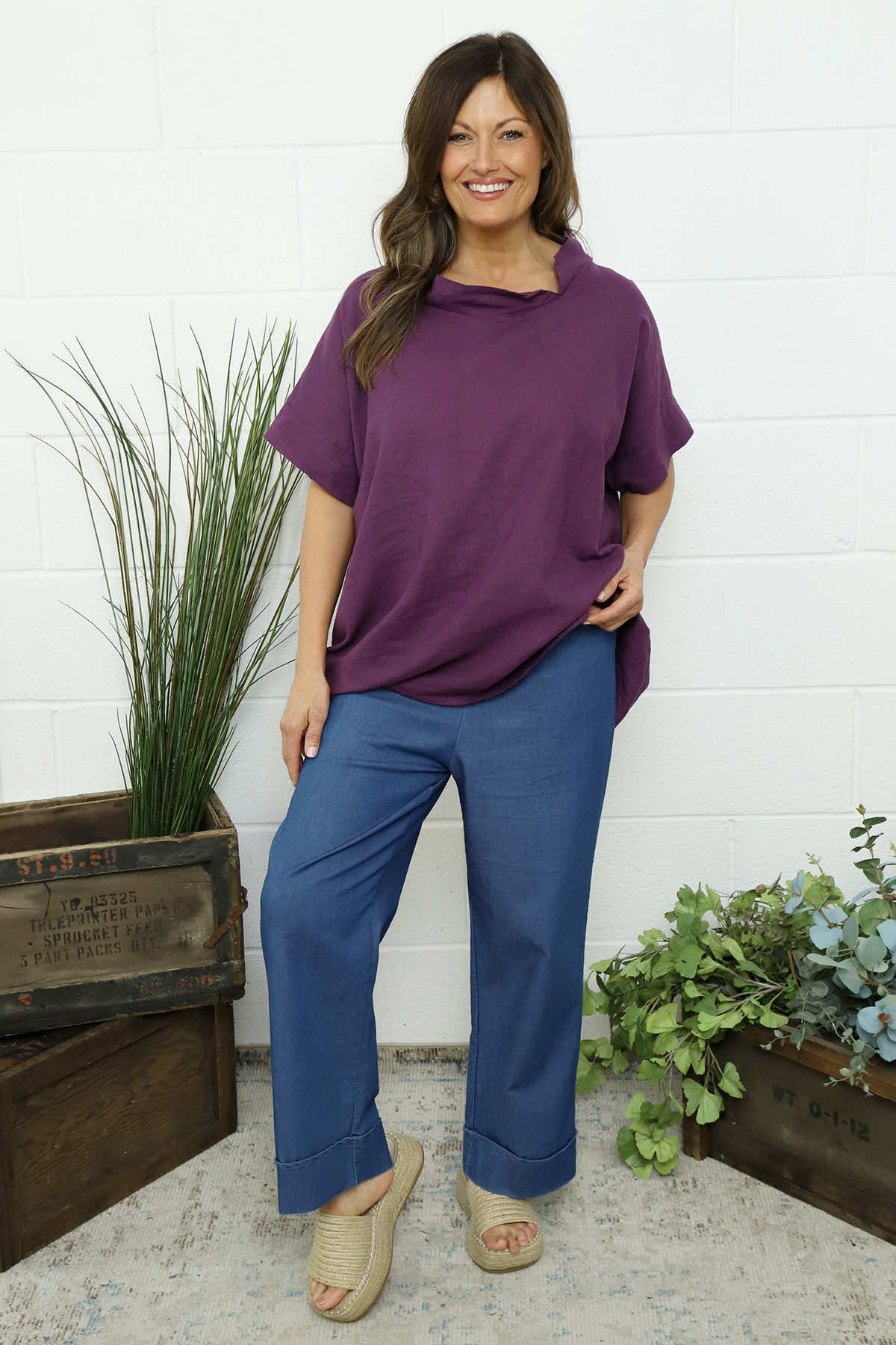 Haley Linen Top Purple
