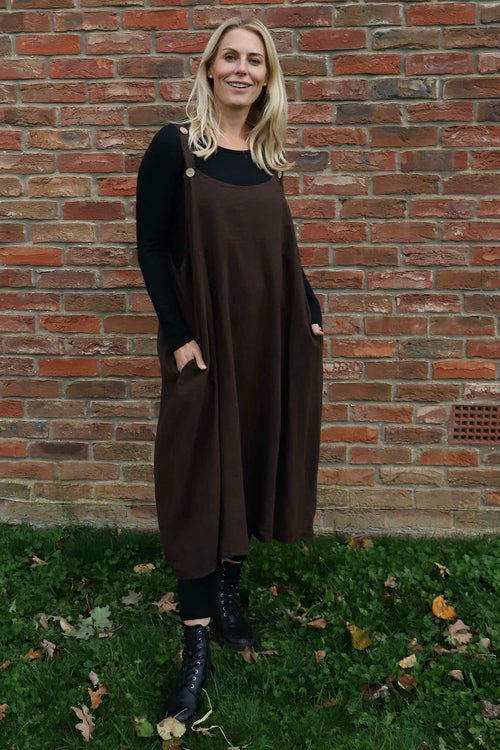 Adina Linen Pinafore Dress Cocoa