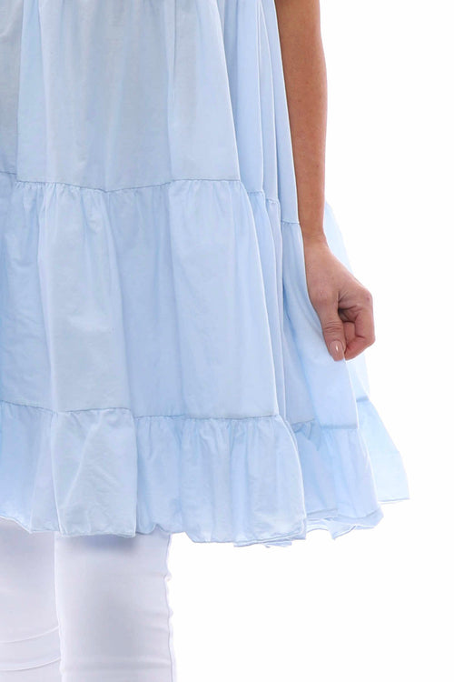 Araminta Tiered Sleeveless Cotton Dress Light Blue - Image 4