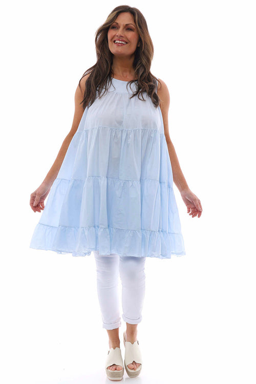 Araminta Tiered Sleeveless Cotton Dress Light Blue - Image 5
