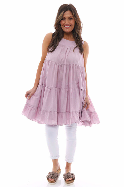 Araminta Tiered Sleeveless Cotton Dress Pink - Image 2