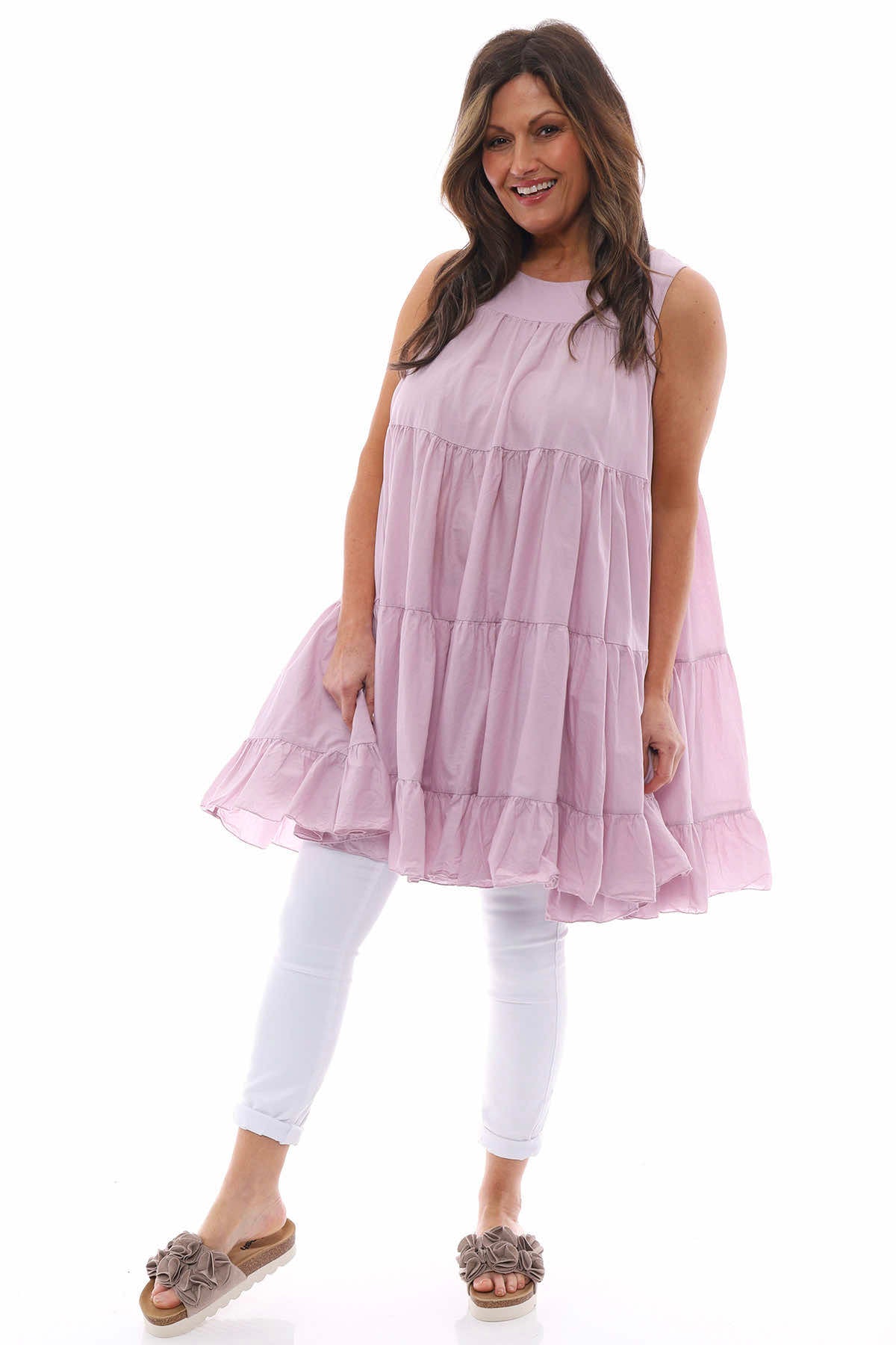 Araminta Tiered Sleeveless Cotton Dress Pink