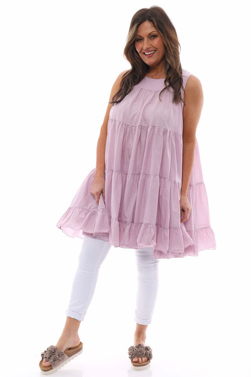 Araminta Tiered Sleeveless Cotton Dress Pink - Image 3