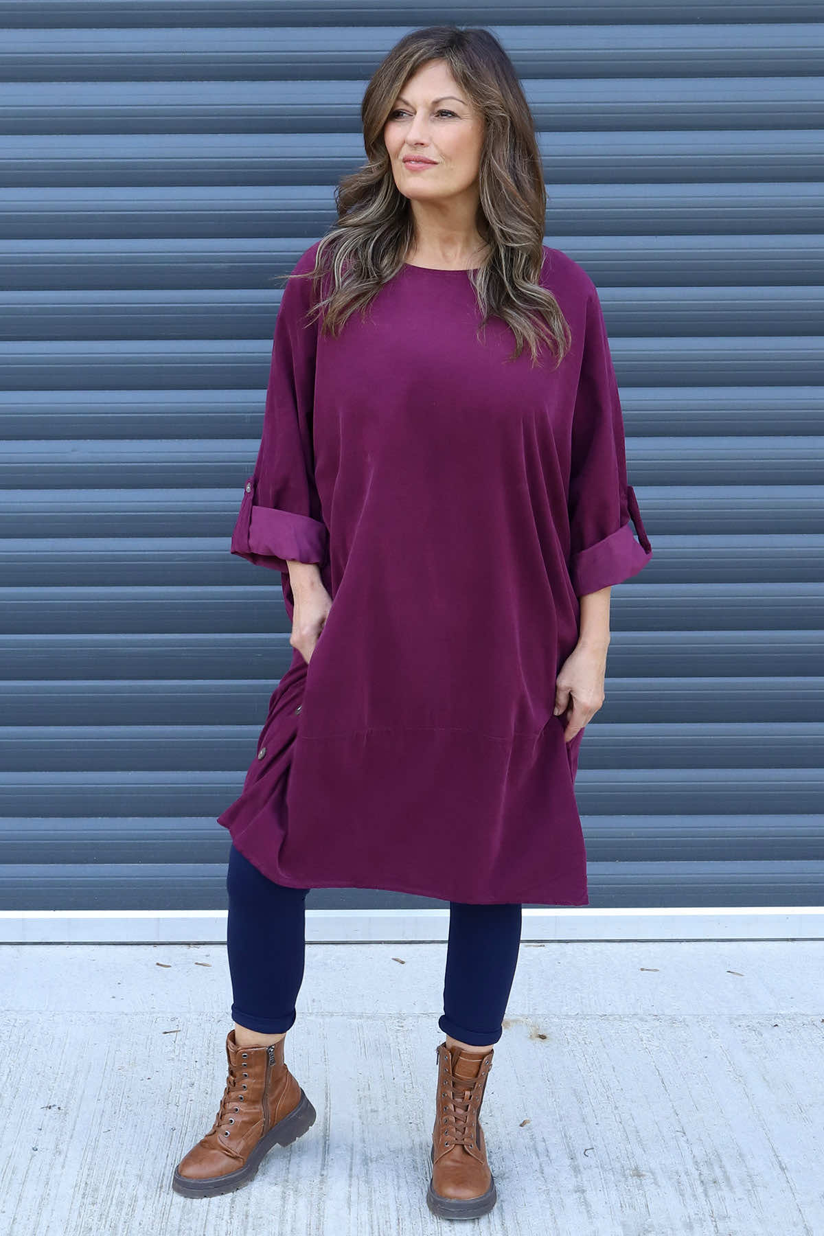 Deborah Needlecord Dress Burgundy