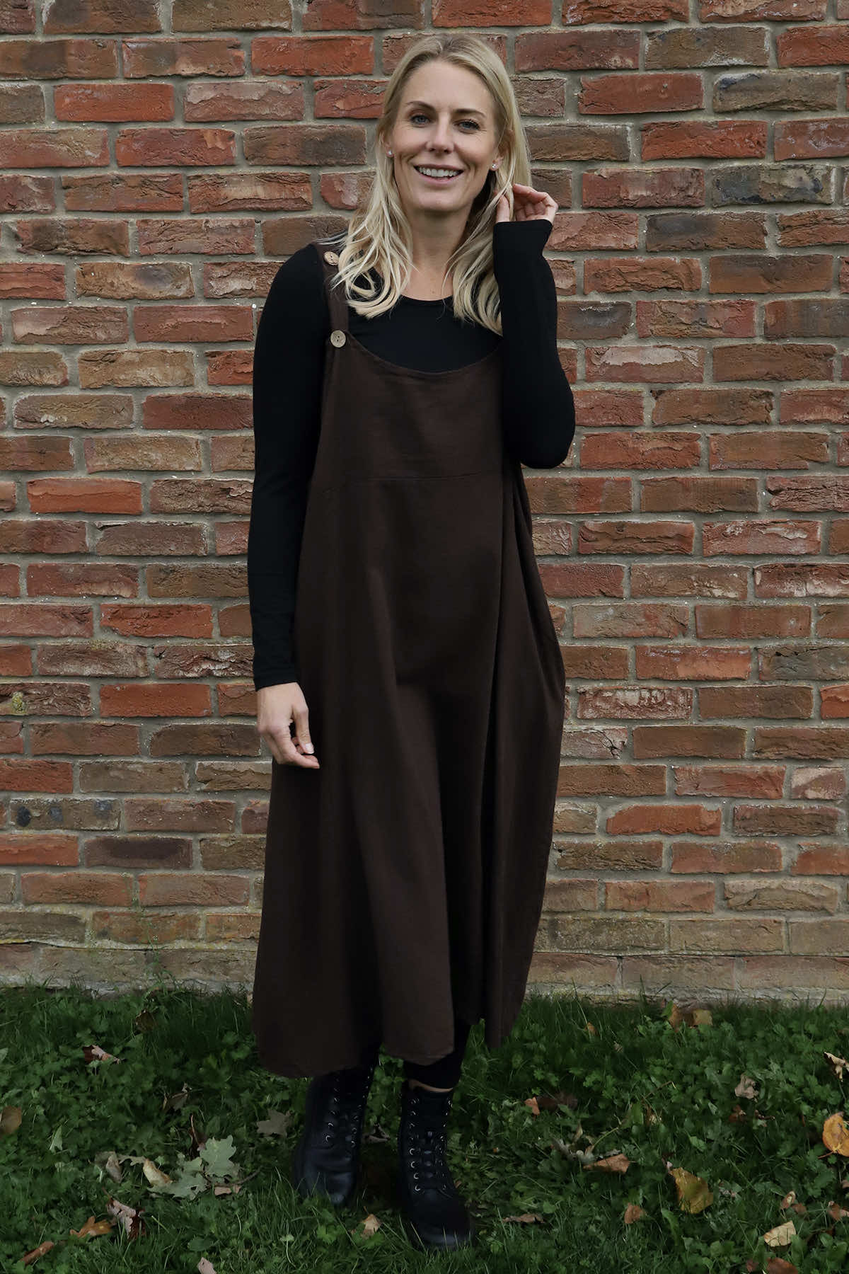 Adina Linen Pinafore Dress Cocoa