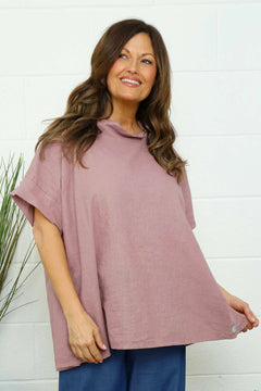 Haley Linen Top Mauve