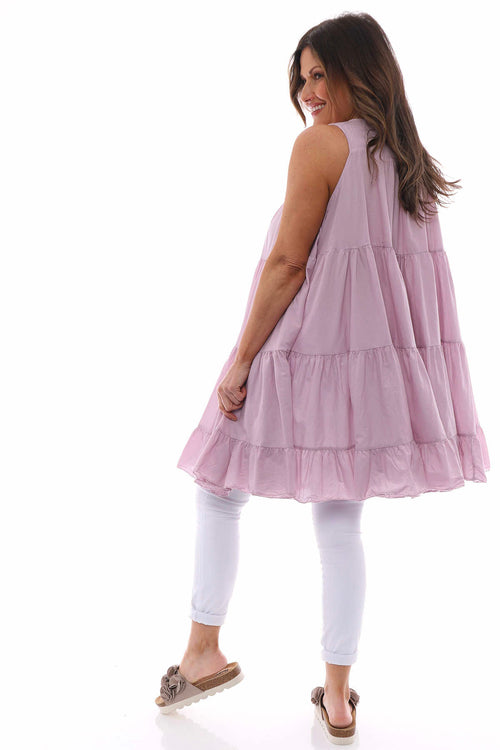 Araminta Tiered Sleeveless Cotton Dress Pink - Image 6