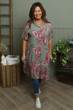 Jojo Print Button Dress Khaki Khaki - Jojo Print Button Dress Khaki