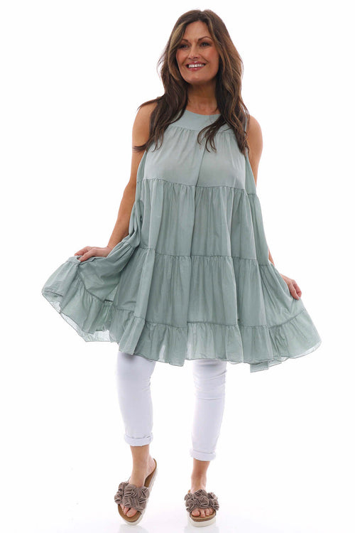 Araminta Tiered Sleeveless Cotton Dress Pistachio - Image 5