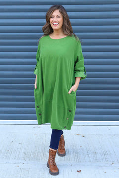 Deborah Needlecord Dress Green
