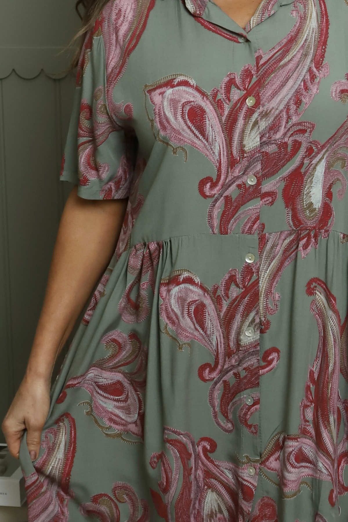 Jojo Print Button Dress Khaki