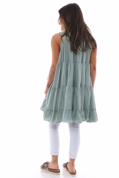 Araminta Tiered Sleeveless Cotton Dress Pistachio - Image 6