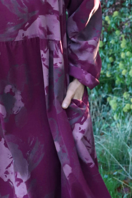 Sheena Print Needlecord Dress Wine - Image 3