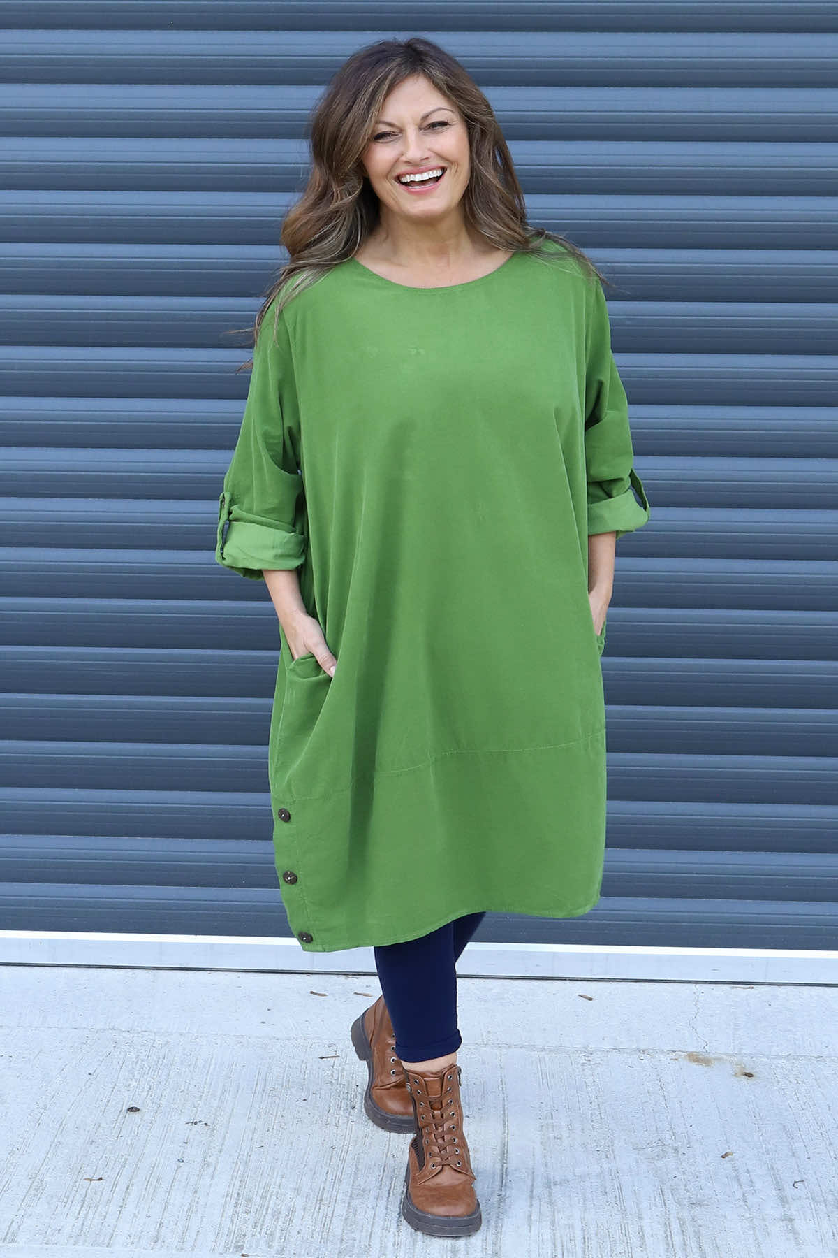 Deborah Needlecord Dress Green