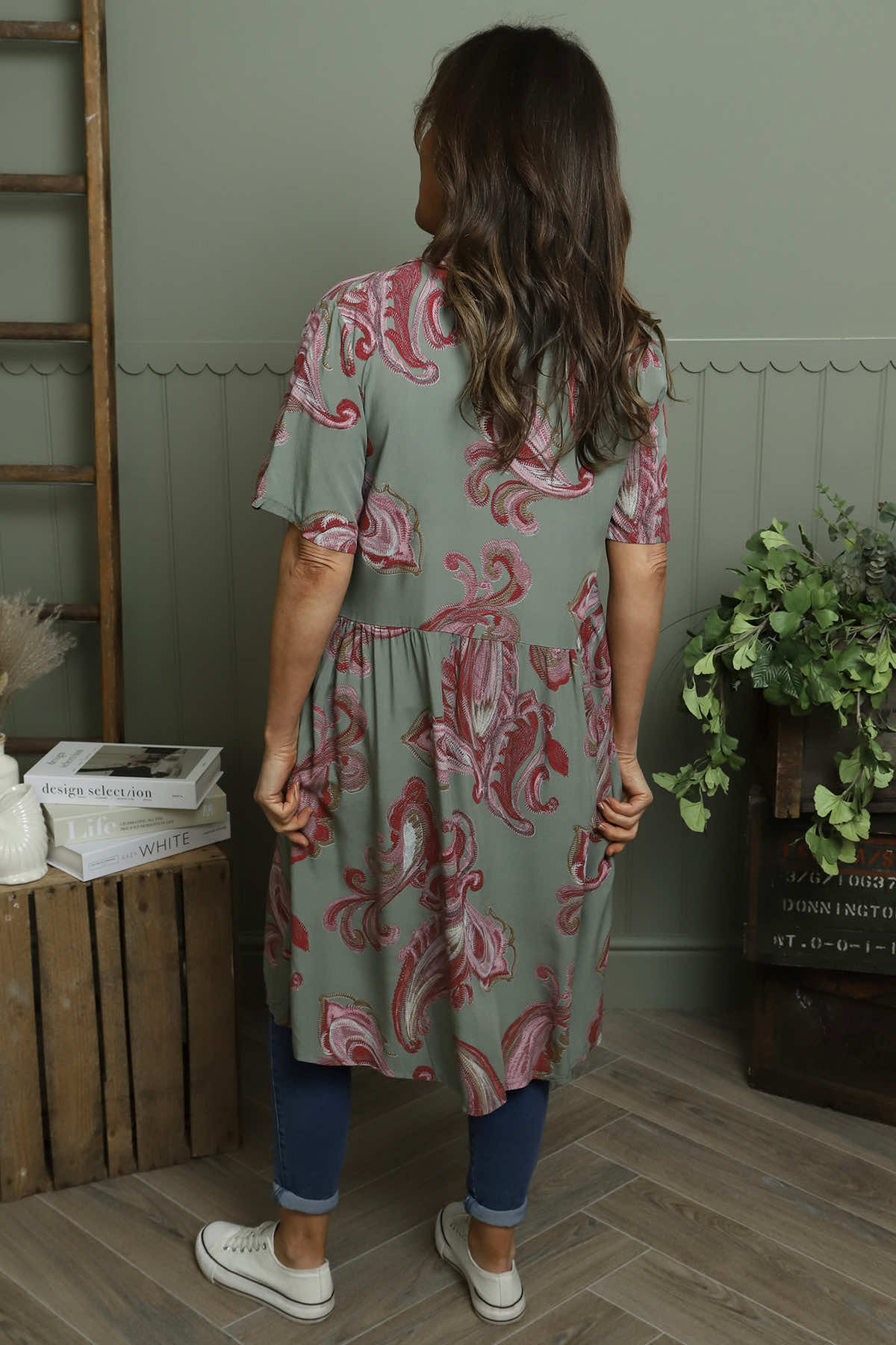 Jojo Print Button Dress Khaki